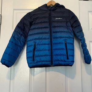 Reversible Eddie Bauer Ombré and Navy Hooded Puffer Jacket